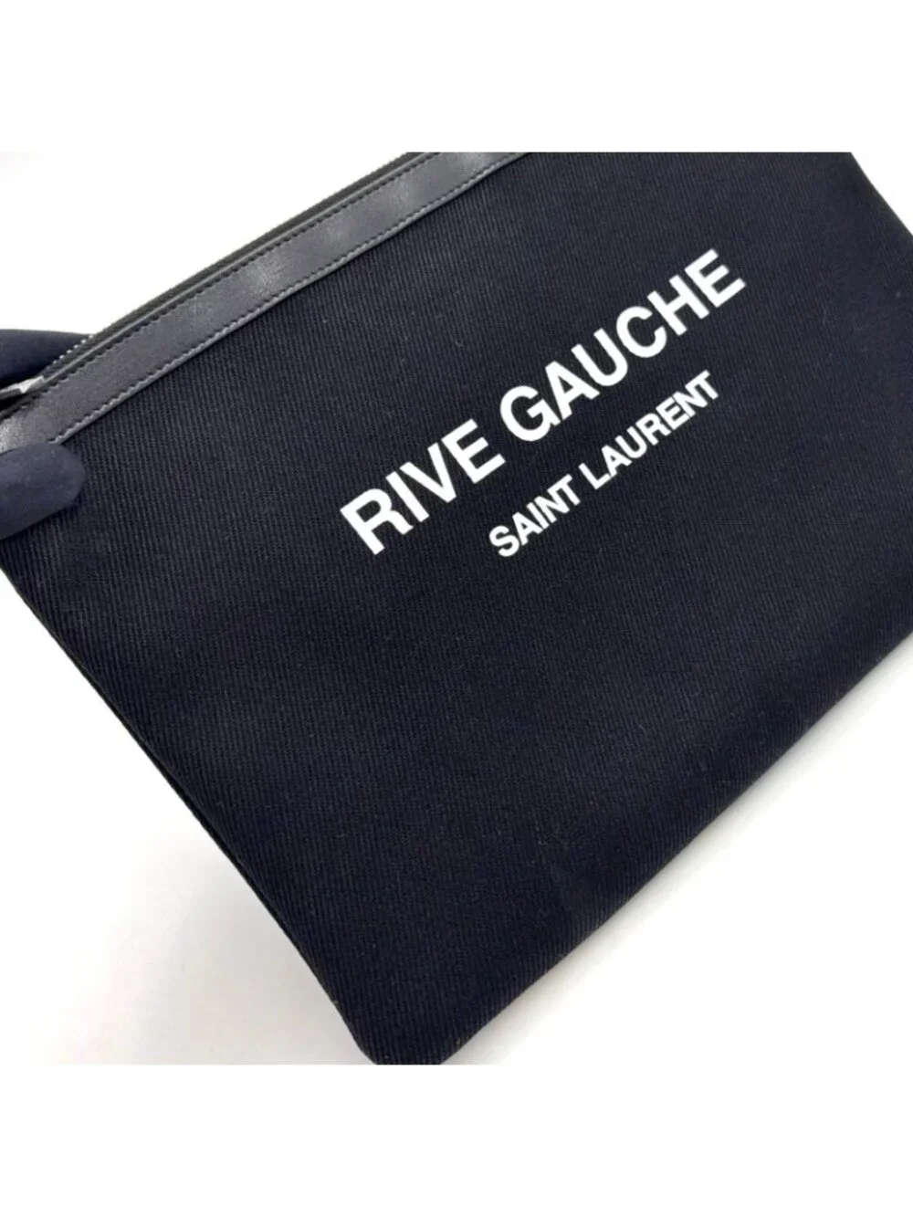 Saint Laurent Paris Rive Gauche Leather Canvas Black Clutch Silver - Picture 5 of 15